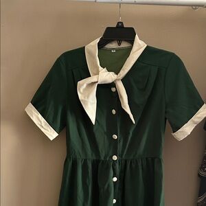 Green Dress with White Accents